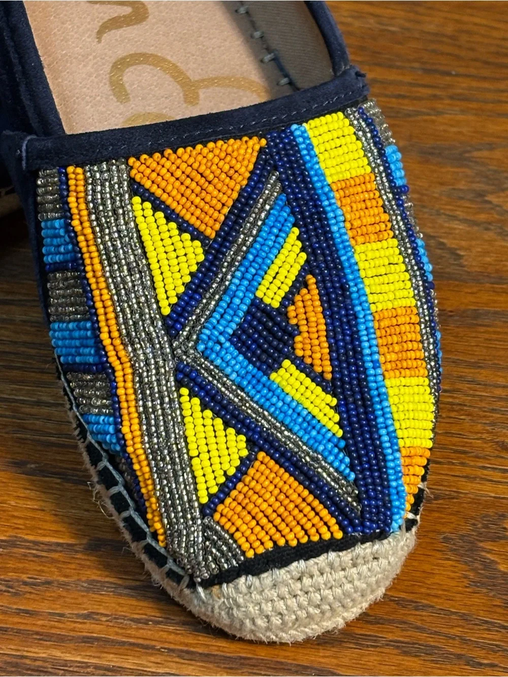 Sam Edelman Maris Beaded Espadrilles with Blue Suede Backs. Woman’s Size 8.5